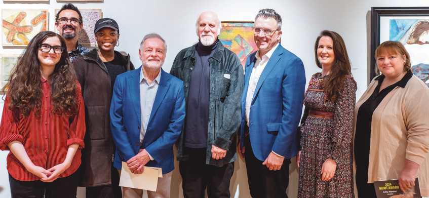 From left to right: Liz Bayan (artist subgranting manager, the Arts Commission), Dan Hernandez (board of trustees president, the Arts Commission), Kes Wanogho (panelist), Tom Marino (awardee), Lou Krueger (awardee), Marc Folk (president and CEO, the Arts Commission), Joan Brown (awardee) and Amy Beeler (awardee) at the Arts Commission’s annual holiday reception and Merit Awards ceremony.