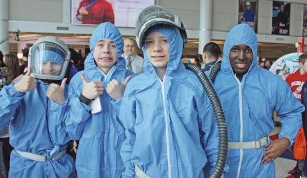 Springfield Middle School students donned paint suits which are used by Penta students enrolled in the auto collision repair program.